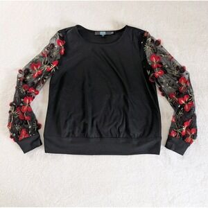Eva Franco Sheer Floral‎ Embroidered Sleeve Top Women's Size M Whimsigoth Fairy